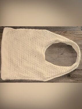 Cream Crochet Knit Tote bag travel purse diamond weave lady shoulder gym beach
